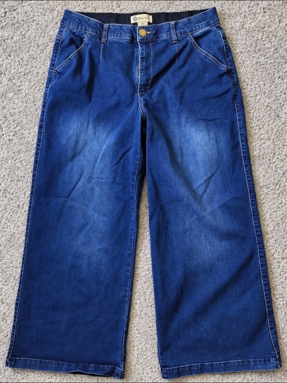 Democracy Ab Technology Womens 16 High Rise Wide Leg Jeans Blue Denim